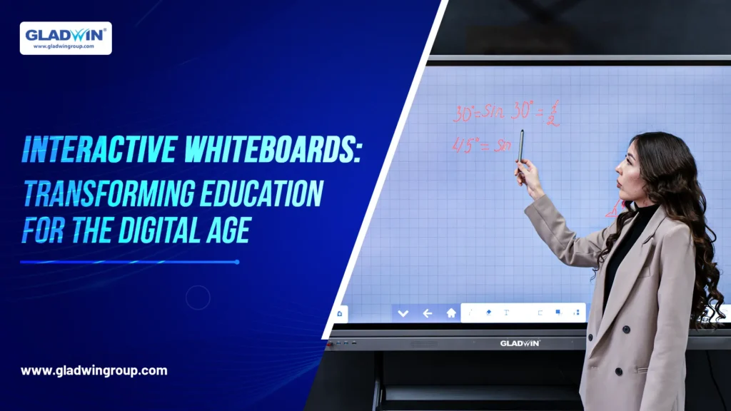 A women in the classrom educating student with the interactive whiteboard