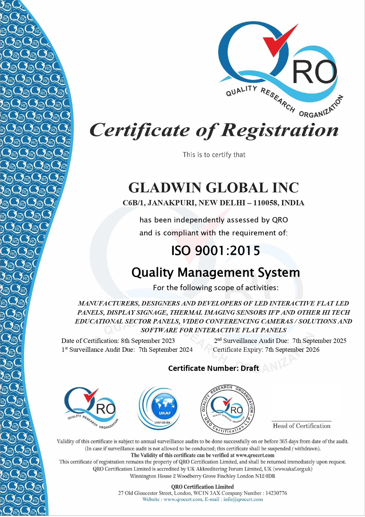 GLADWIN GLOBAL INC qro ukaf 9001 draft page 0001