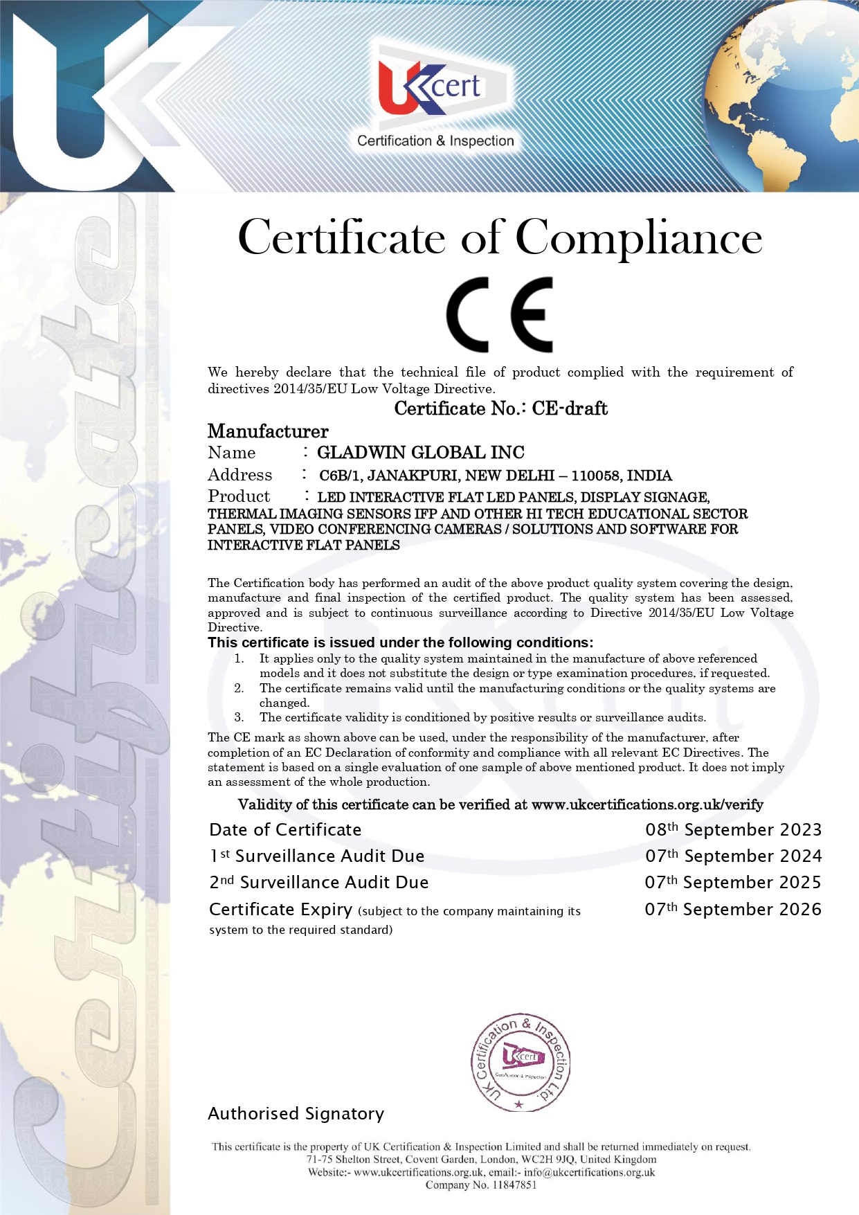 GLADWIN GLOBAL INC ukcert ce mark lvd draft Copy Copy page 0001