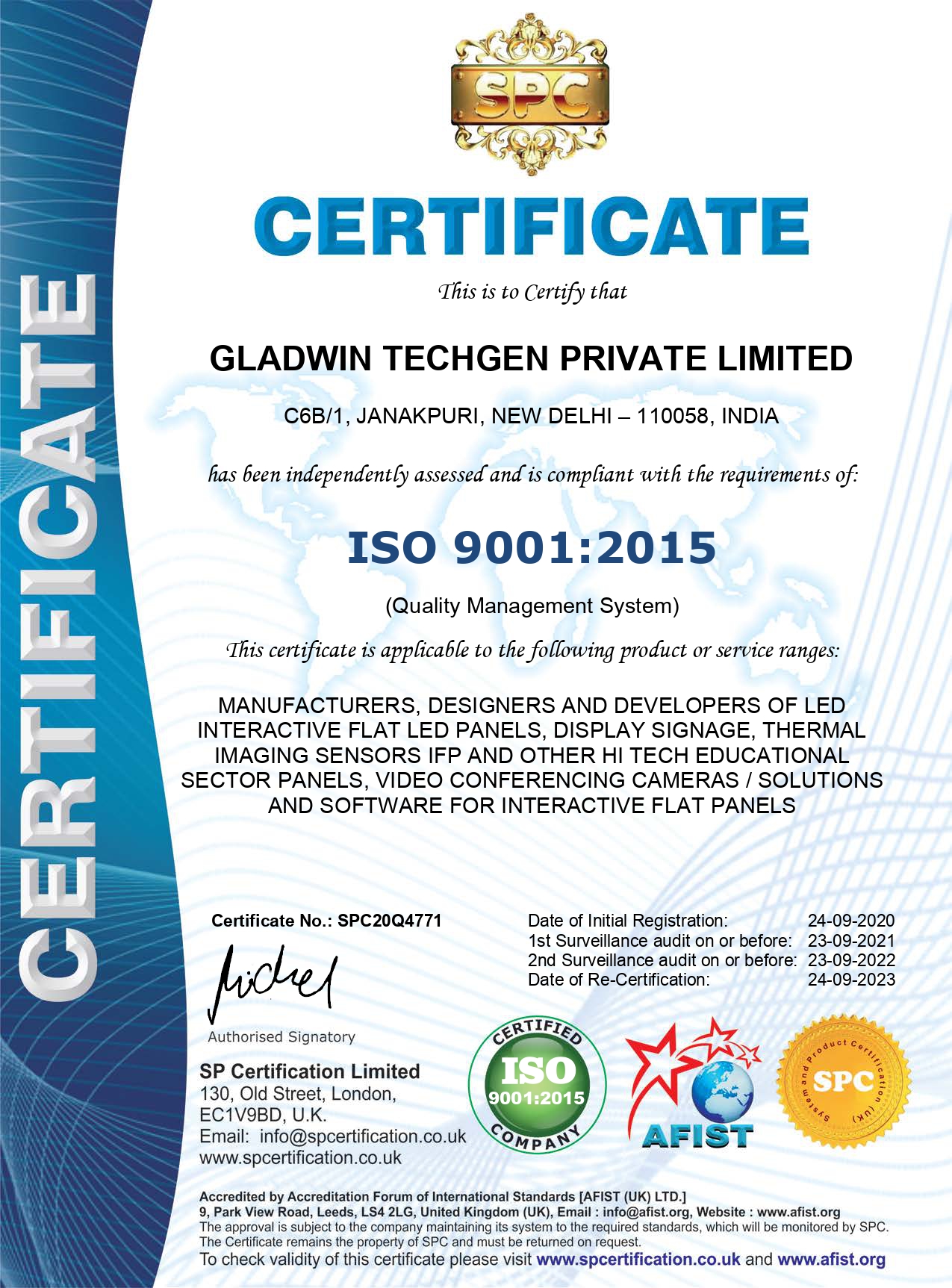 Gladwin Techgen ISO 9001 page 0001