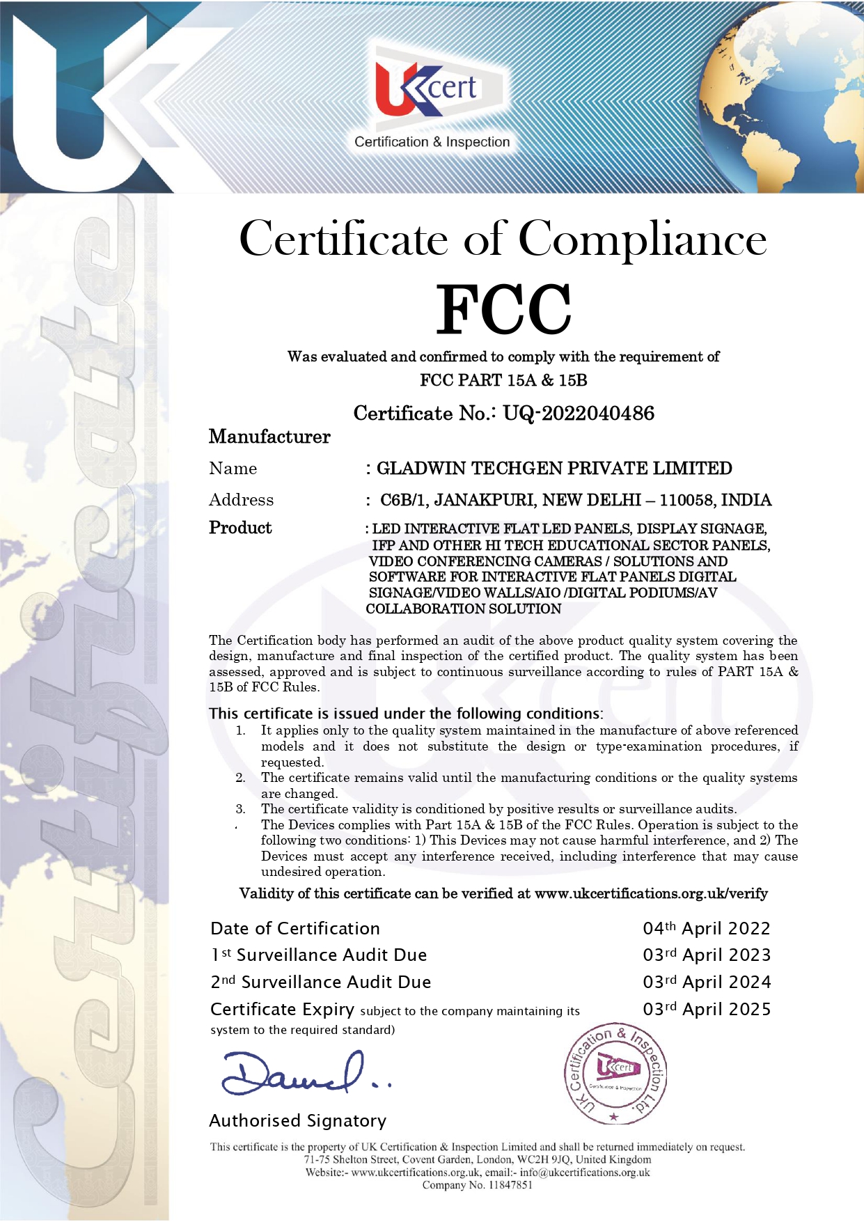 TECHGEN FCC CERTIFICATE 1 page 0001